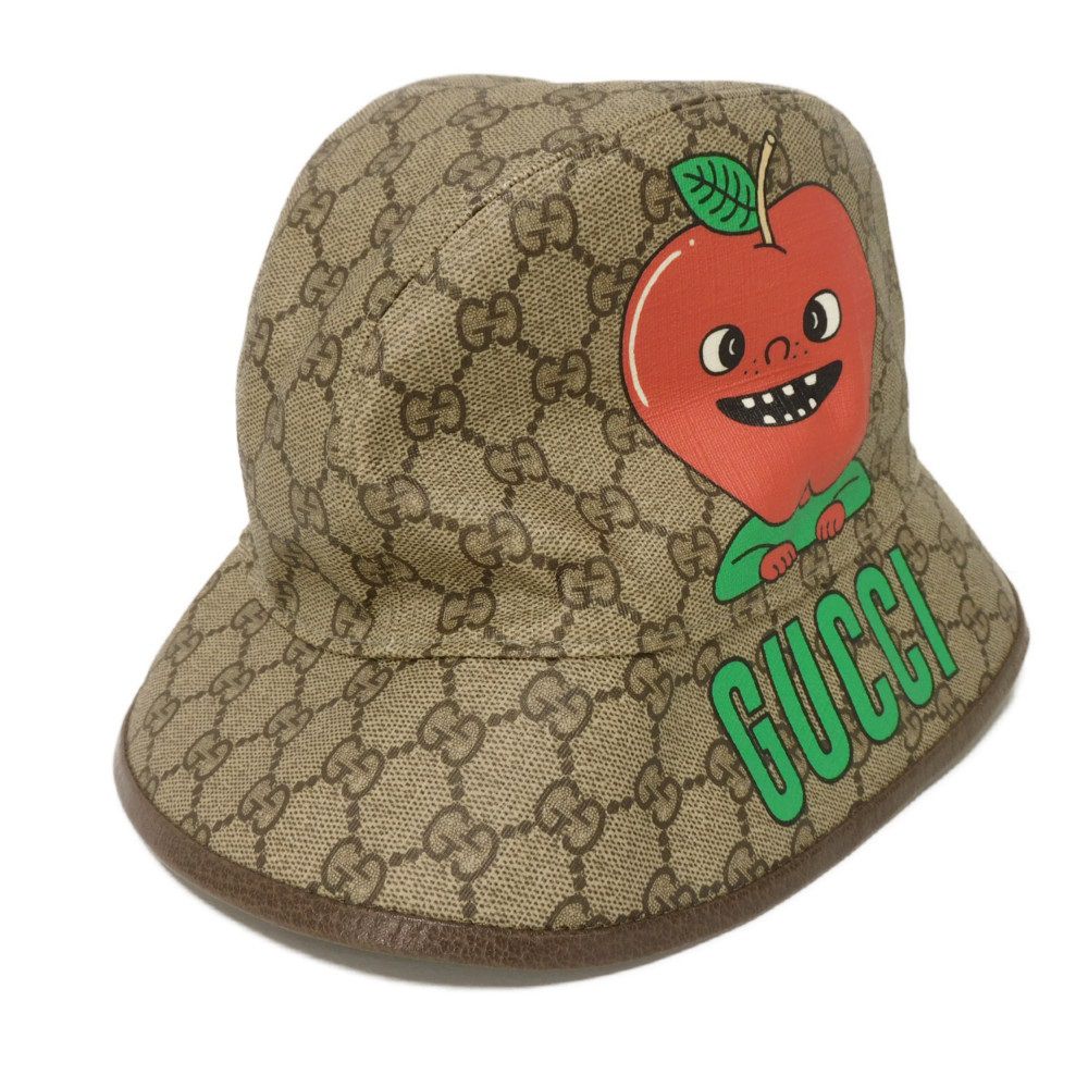 GUCCI hat 700667 4HANT 8964 GG Supreme canvas (polyurethane processing) beige GG Supreme Apple Bucket Hat