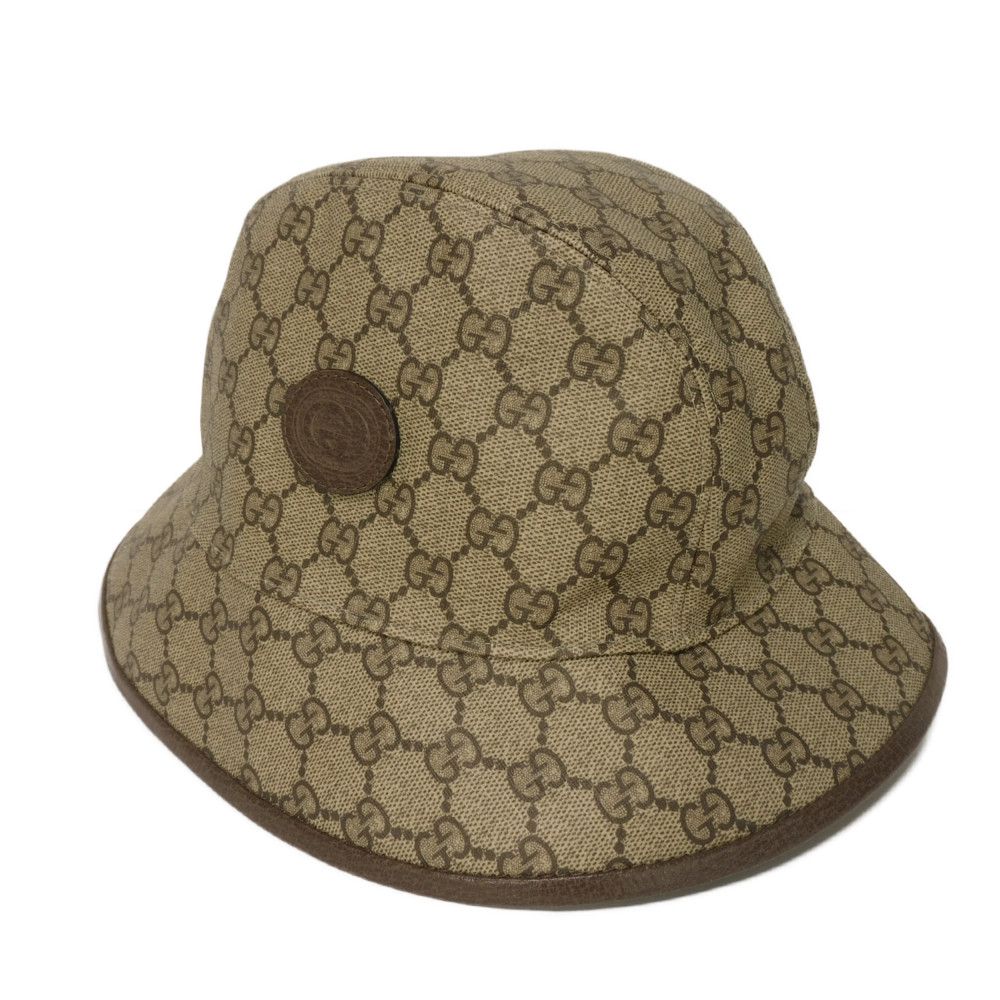 GUCCI hat 700667 4HANT 8964 GG Supreme canvas (polyurethane processing) beige GG Supreme Apple Bucket Hat