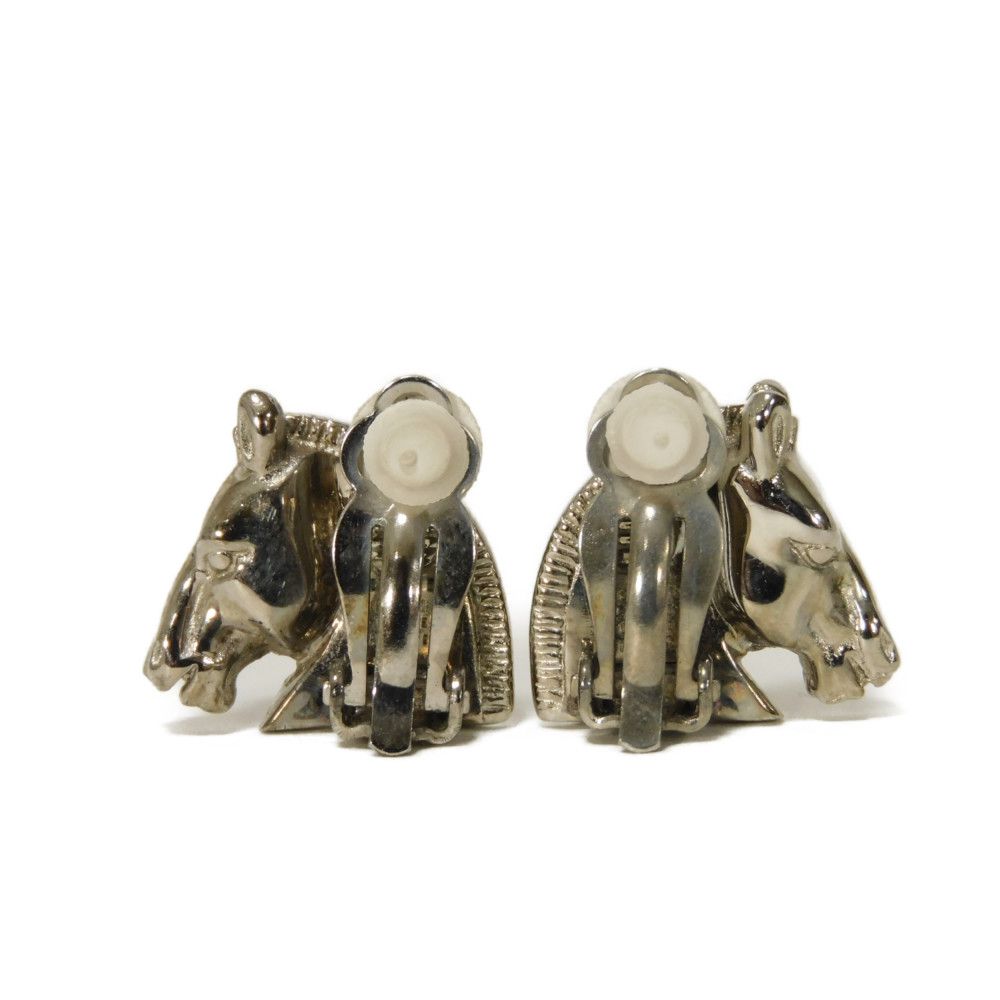 HERMES Earring metal Silver hose Cheval Clip