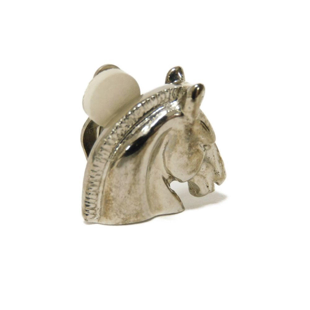 HERMES Earring metal Silver hose Cheval Clip