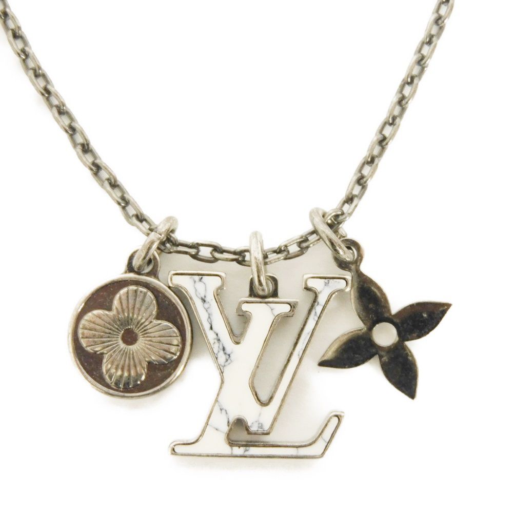 LOUIS VUITTON Necklace M00317 Stone white Monogram Flower Pendant LV Initial