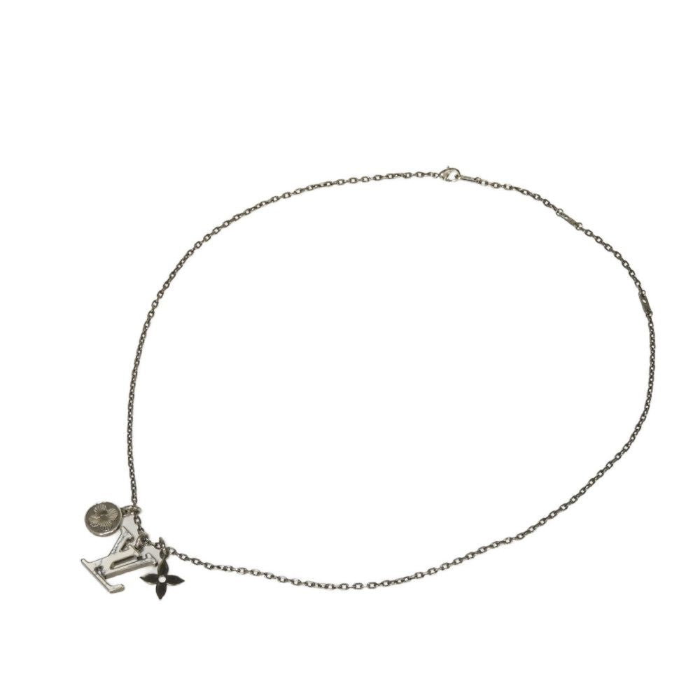 LOUIS VUITTON Necklace M00317 Stone white Monogram Flower Pendant LV Initial