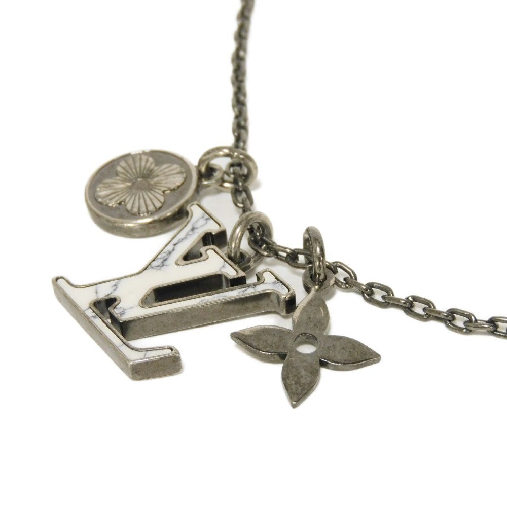 LOUIS VUITTON Necklace M00317 Stone white Monogram Flower Pendant LV Initial