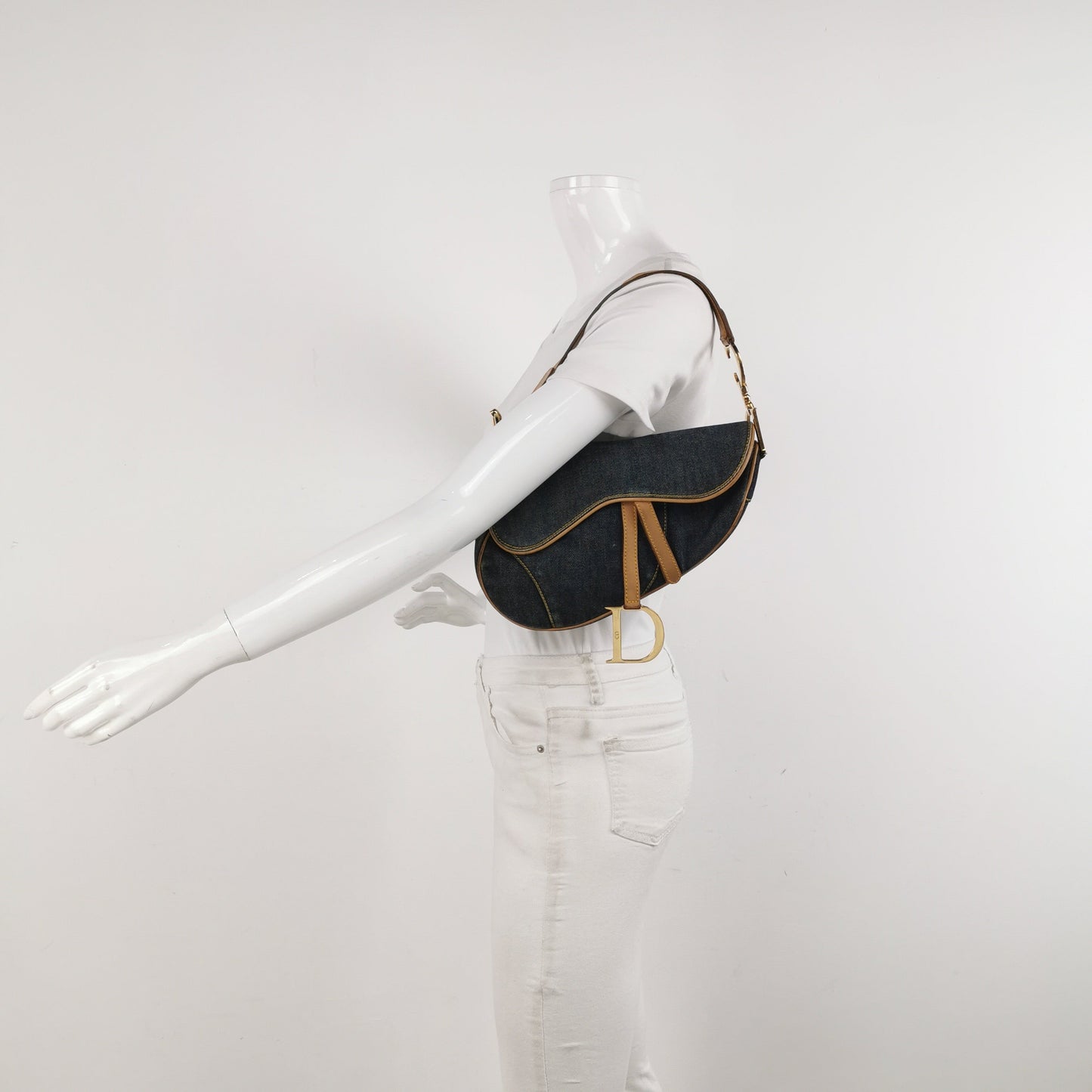 Dior Saddle Vintage Navy Denim with Silk Lining and Leather Trim