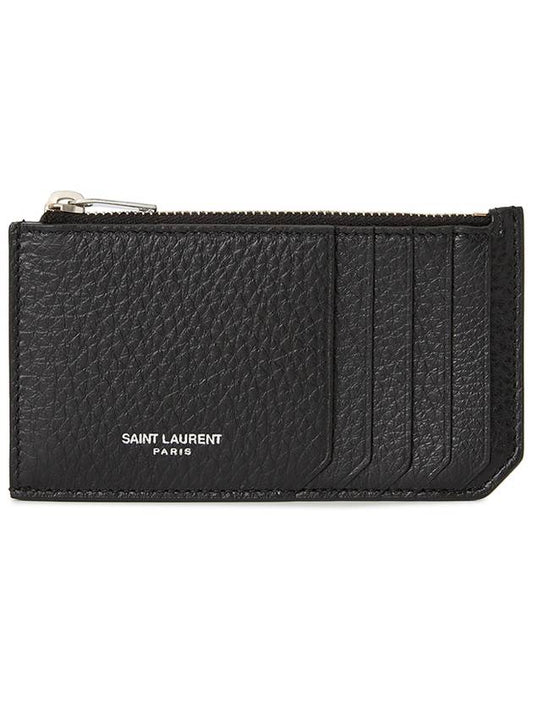 Luxury Saint Laurent Trending 2025 Paris Fragment Zippered Leather Card Wallet Black