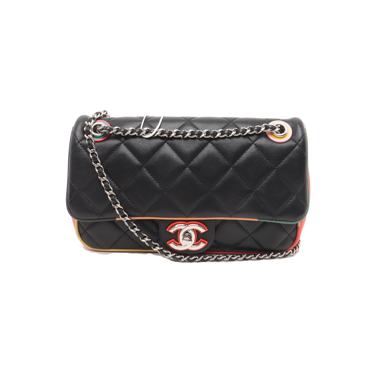 Chanel Timeless Classic Flap Lambskin Plexiglass Quilted Small Cuba Color Flap Black with Multicolor Trim