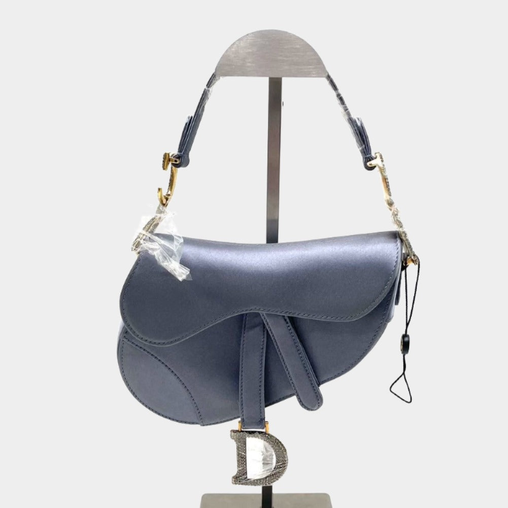 Dior Saddle Mini Silk Blue with Crystal Embedded Buckles