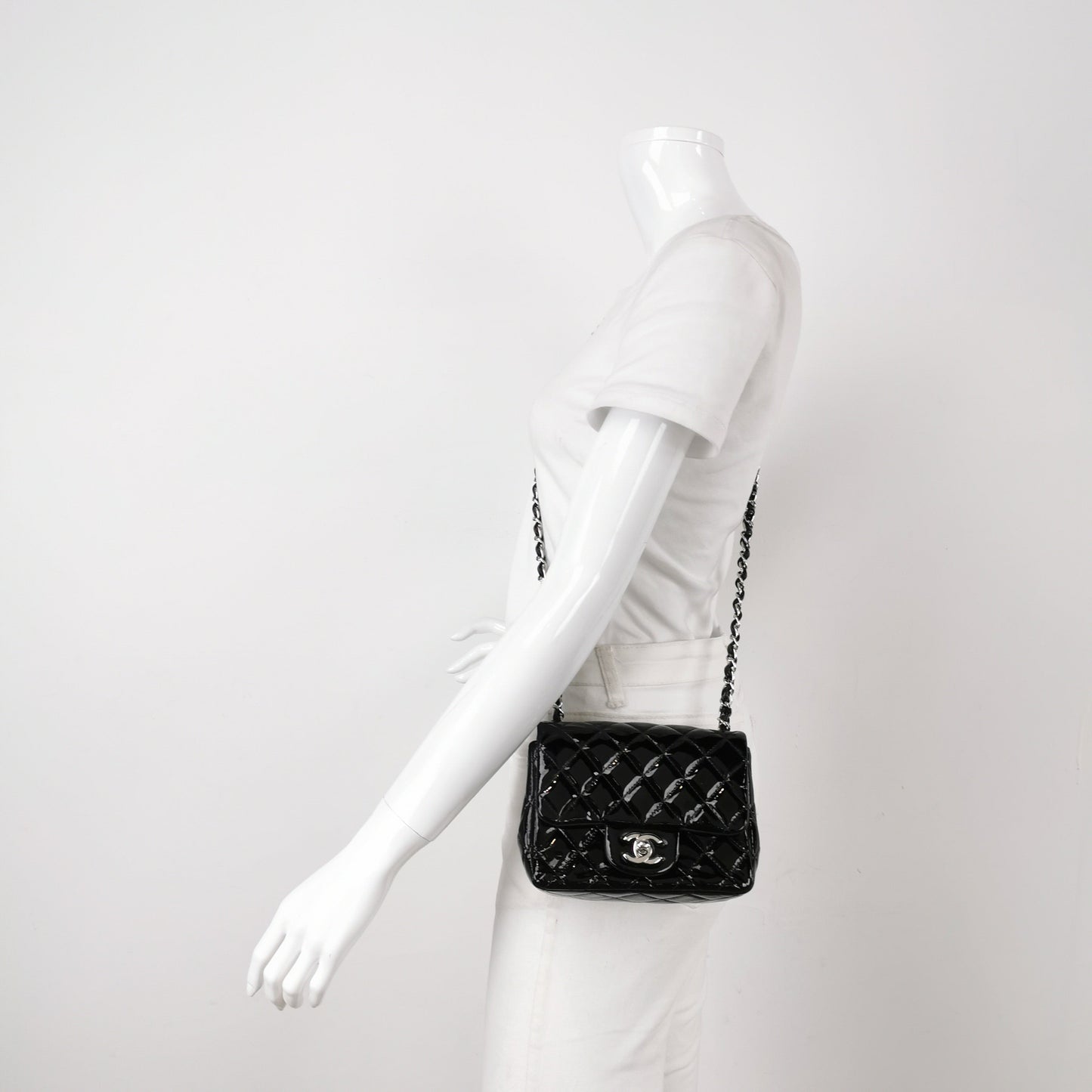 Chanel Classic Flap Mini Square Black Patent Lambskin Crossbody Bag 2014