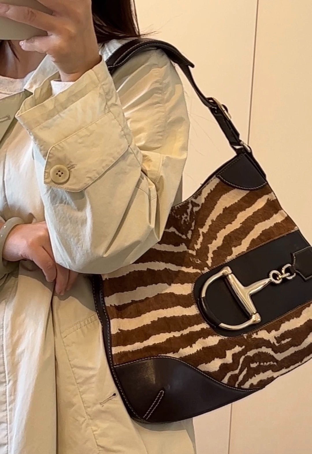 Gucci Jackie Vintage Zebra Print Pony-style Calfskin Side Horsebit
