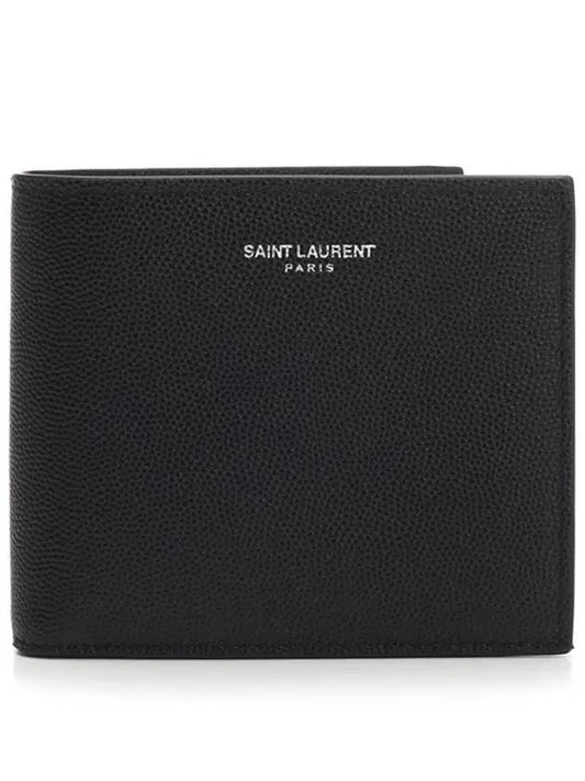 Luxury Saint Laurent Trending 2025 Smooth Leather Classic Logo Half Wallet Black