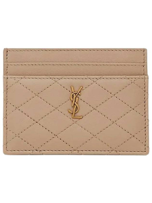 Luxury Saint Laurent Trending 2025 Monogram Gabi Gold Hardware Logo Quilting Card Wallet Dark Beige