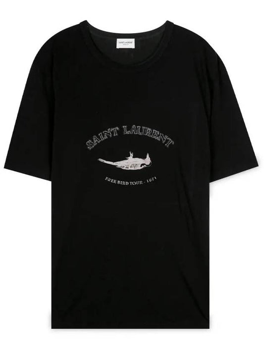 Luxury Saint Laurent Trending 2025 Print Bird Round Short Sleeve T-Shirt Black