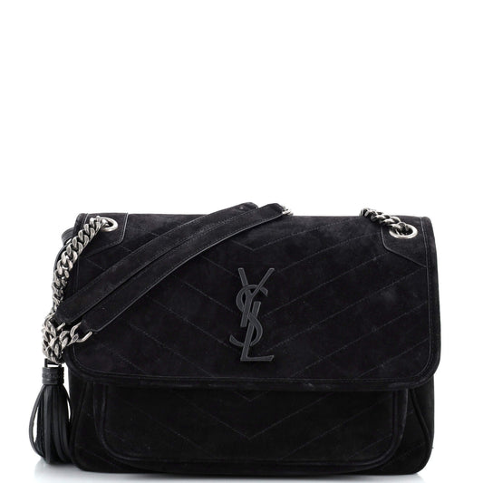 Luxury Saint Laurent Trending 2025 Niki Chain Flap Bag Matelasse Chevron Suede Medium