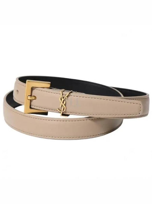 Luxury Saint Laurent Trending 2025 Monogram Square Leather Belt Beige
