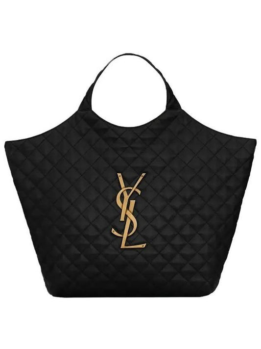 Luxury Saint Laurent Trending 2025 Icare Gold Logo Maxi Shoulder Bag Black