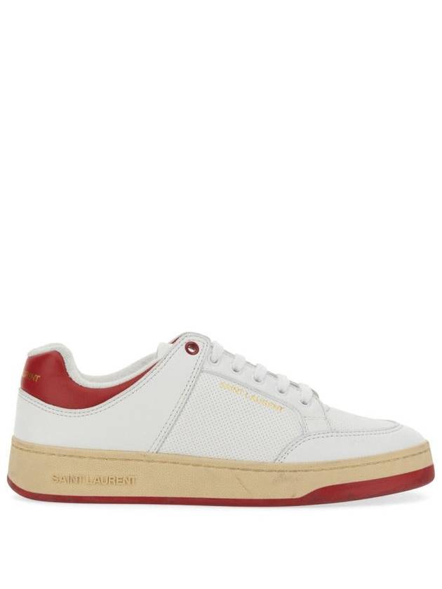 Luxury Saint Laurent Trending 2025 Crack Lace Up Calf Leather Low Top Sneakers White Red