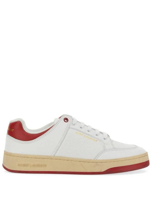 Luxury Saint Laurent Trending 2025 Crack Lace Up Calf Leather Low Top Sneakers White Red