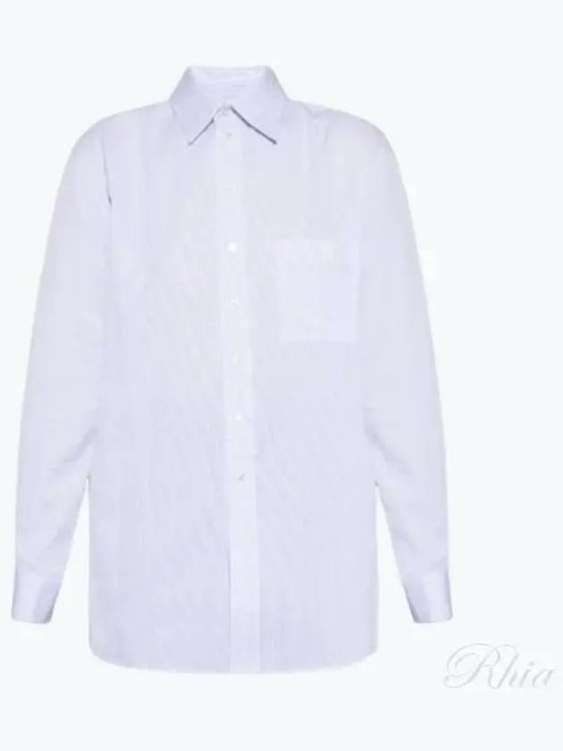 Luxury Saint Laurent Trending 2025 Striped Cotton Poplin Monogram Long Sleeve Shirt Blan Bleu