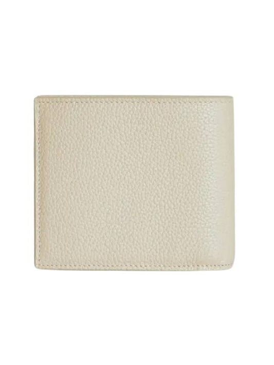 Luxury Saint Laurent Trending 2025 Tiny Cassandre Logo Plaque Half Wallet Beige