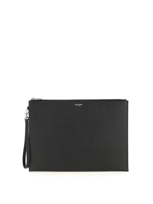 Luxury Saint Laurent Trending 2025 Grain Leather Clutch Bag Black