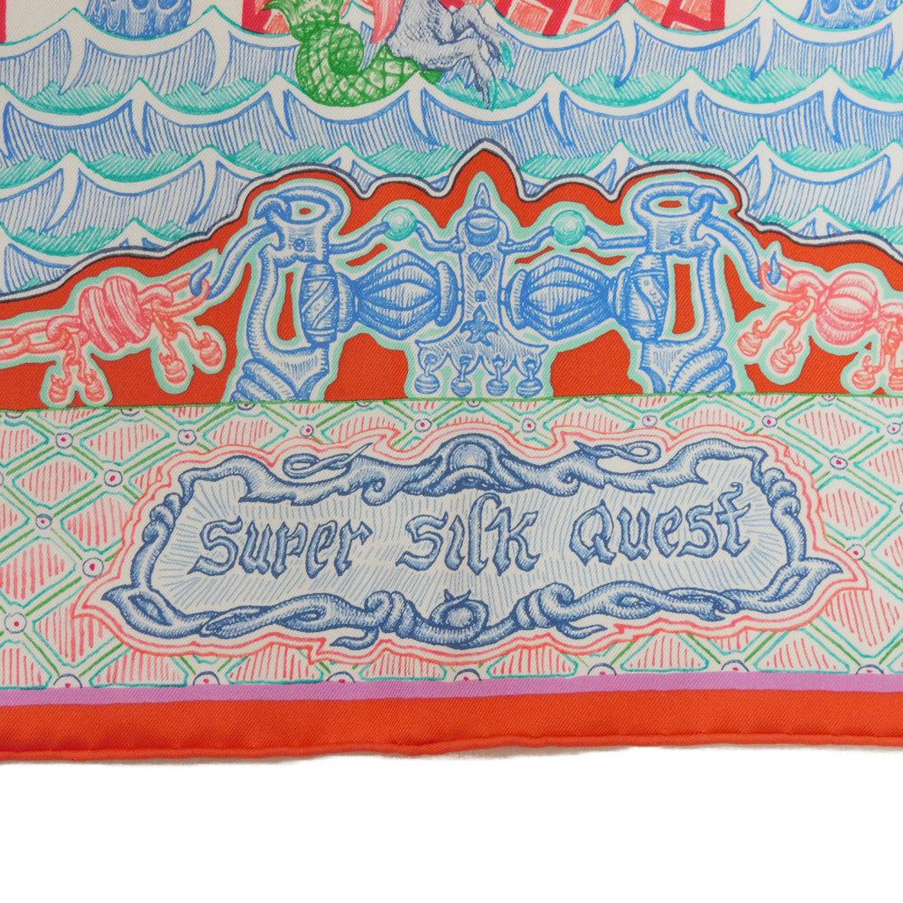 HERMES scarf silk Rouge Super Silk Quest Carre 90