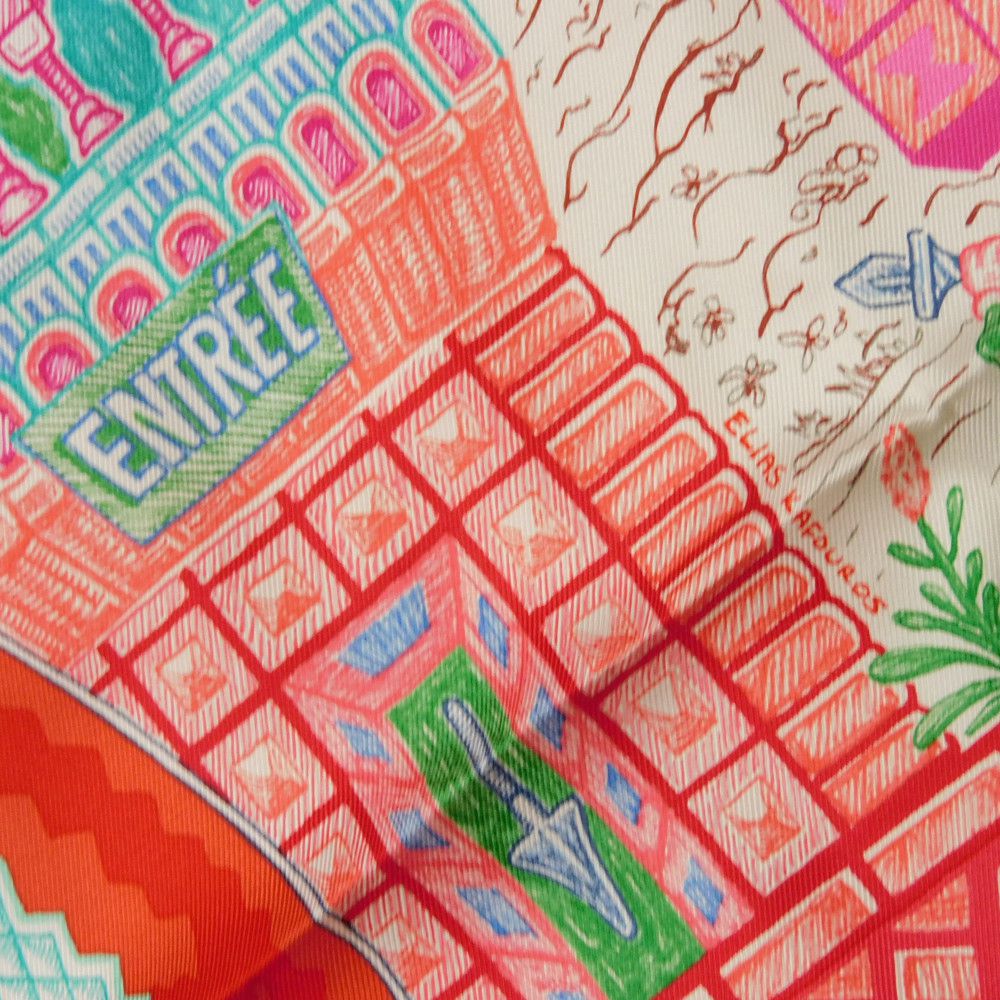 HERMES scarf silk Rouge Super Silk Quest Carre 90