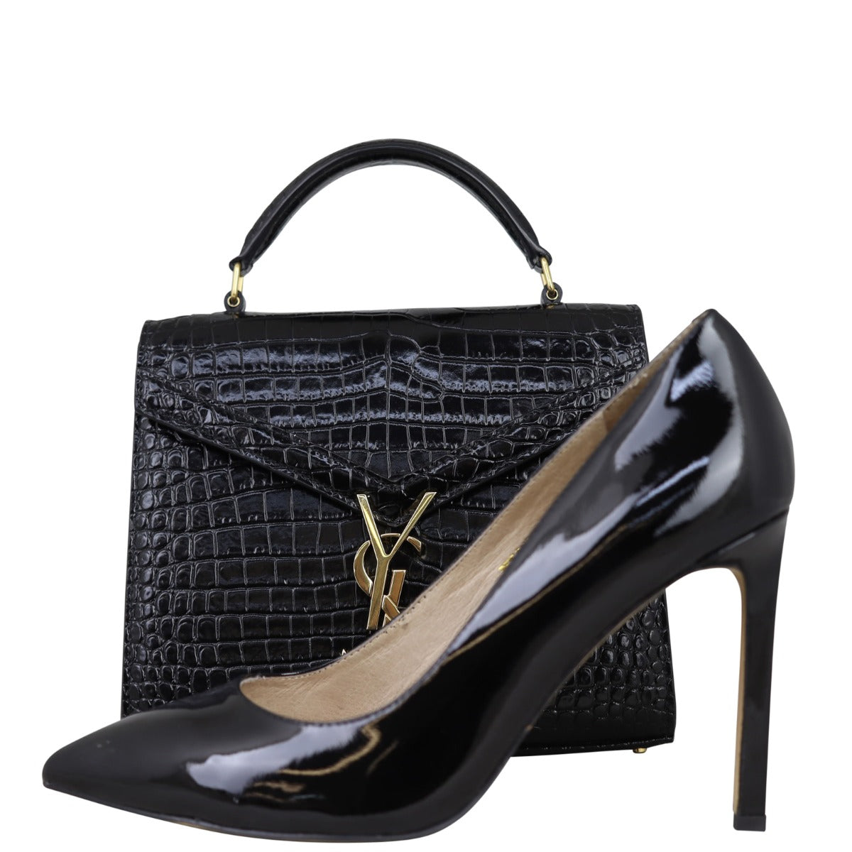 Saint Laurent Cassandra Top Handle Mini Croc-Embossed