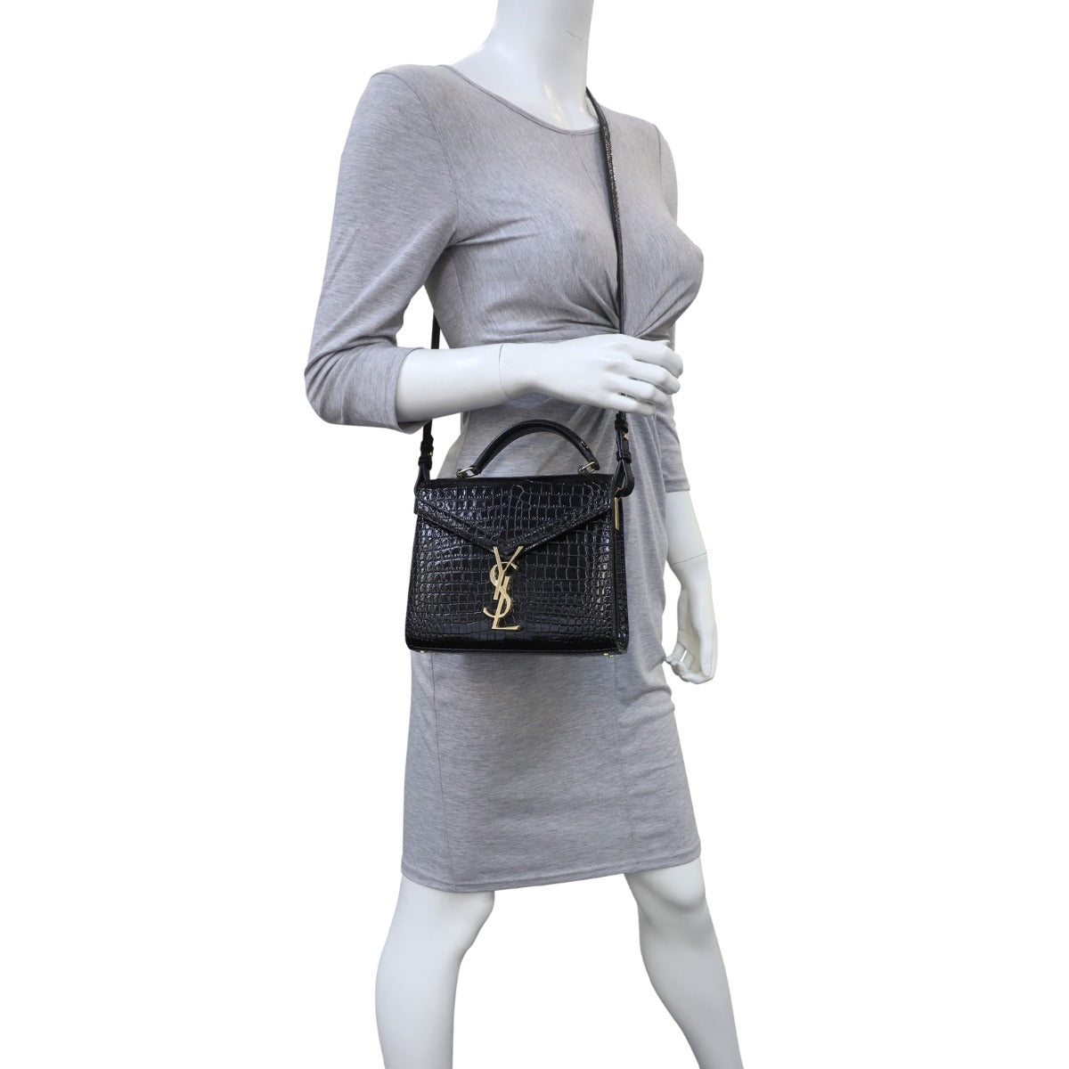 Saint Laurent Cassandra Top Handle Mini Croc-Embossed