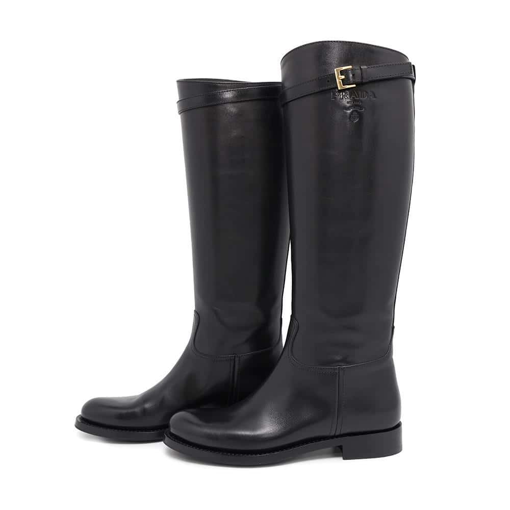 PRADA Long Boots Black1W175M Leather Size 38