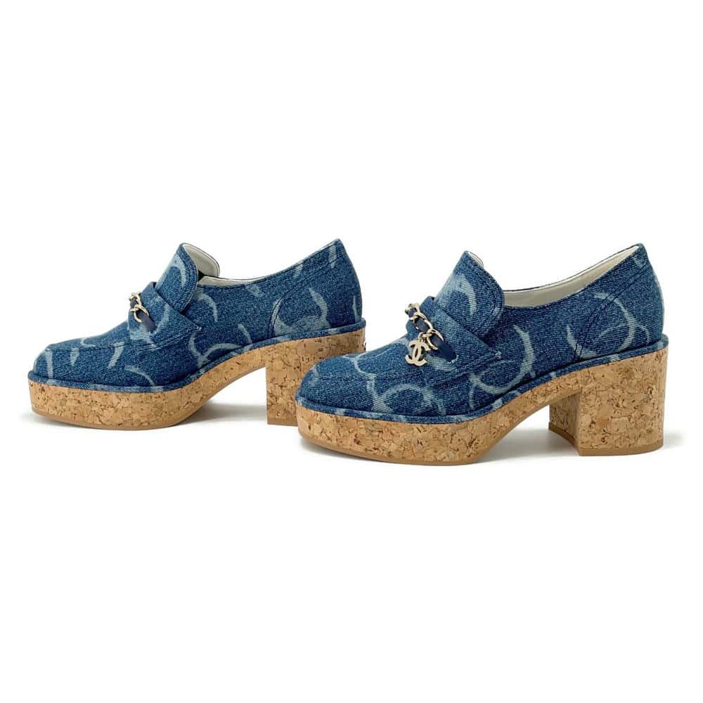 CHANEL CC logo loafers BlueG45142 Denim Size 36 1/2C