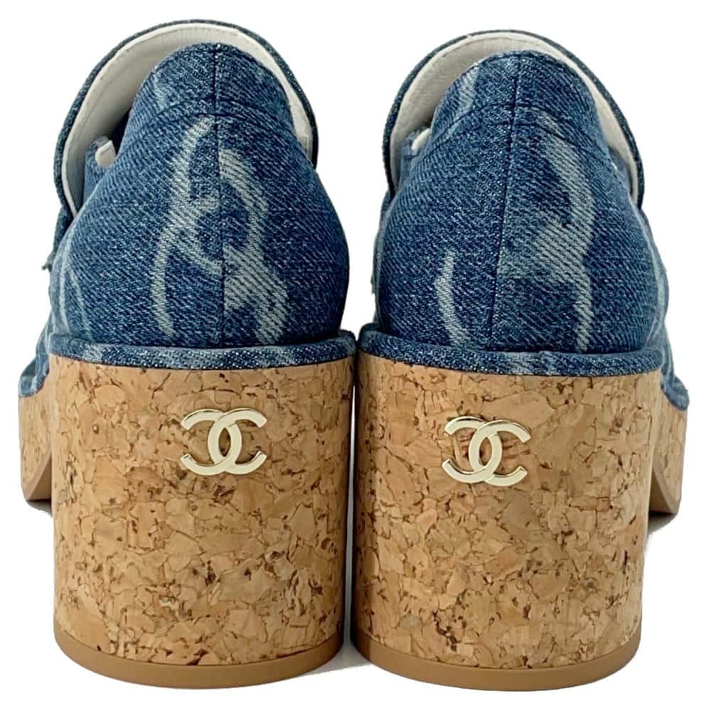 CHANEL CC logo loafers BlueG45142 Denim Size 36 1/2C
