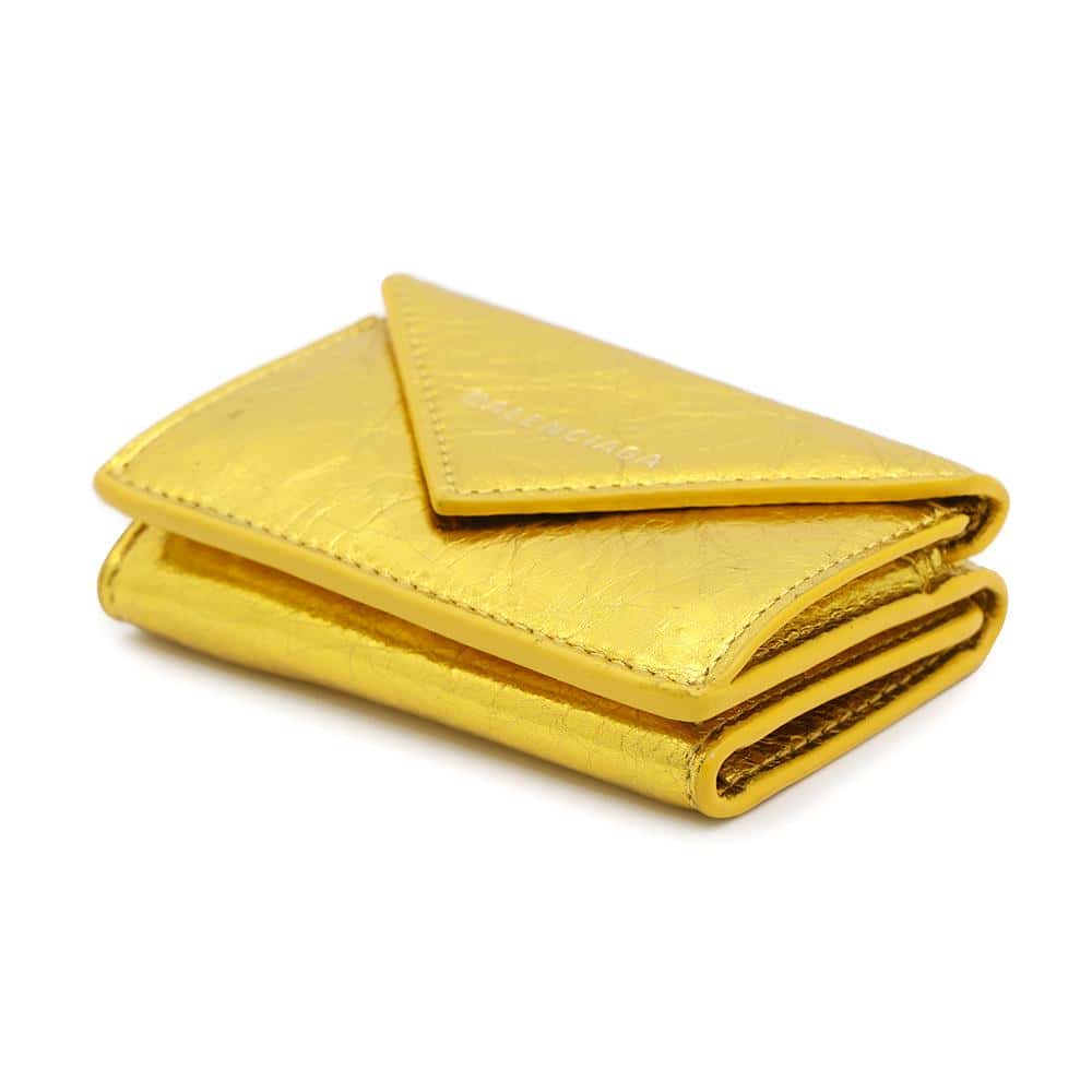 BALENCIAGA Paper mini wallet Gold391446 Leather
