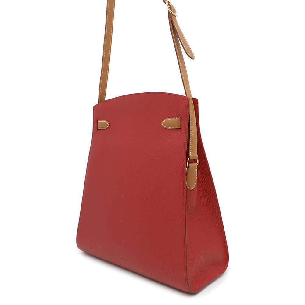 HERMES Kelly Sports Red/Brown Ardennes Leather Size GM