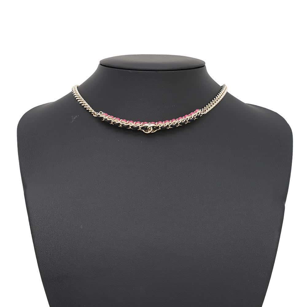 CHANEL CC Logo Choker Black/Pink Metal