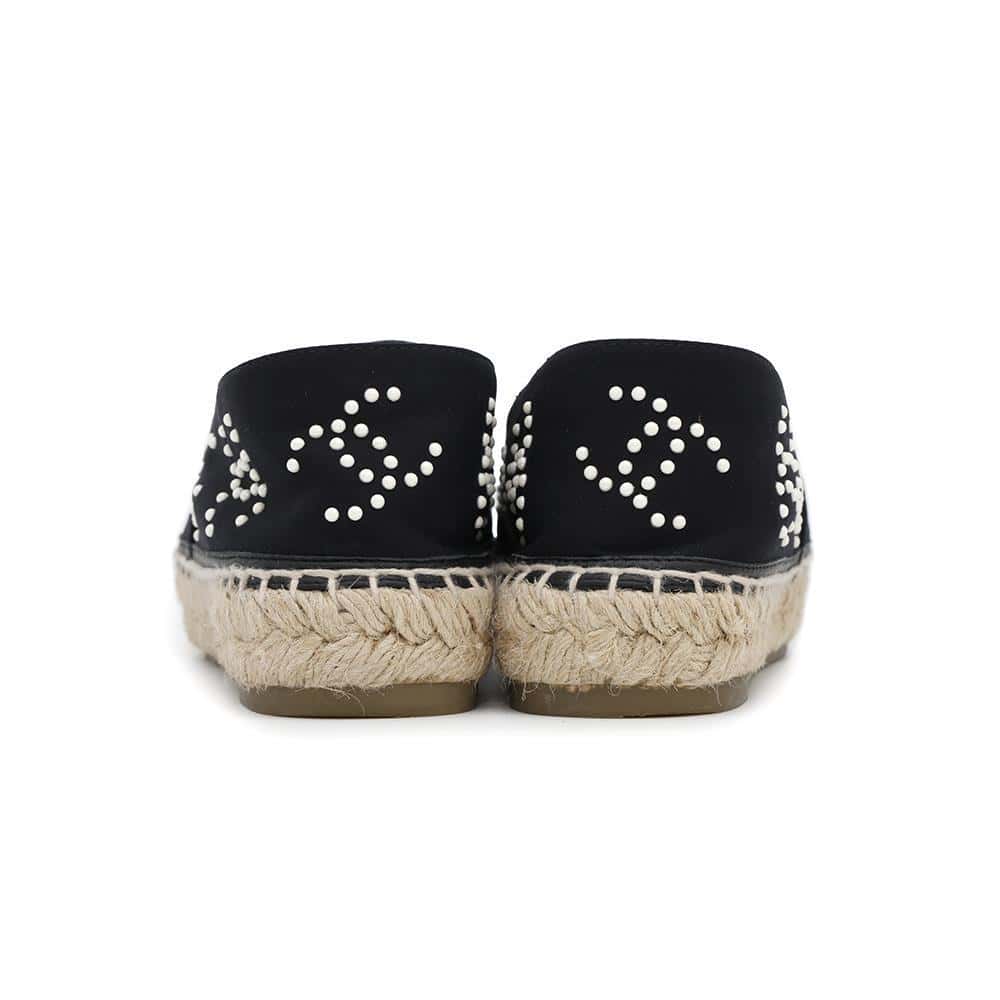 CHANEL CC Logo Pearl espadrilles BlackG38628 Jersey Patent Leather Size 36C