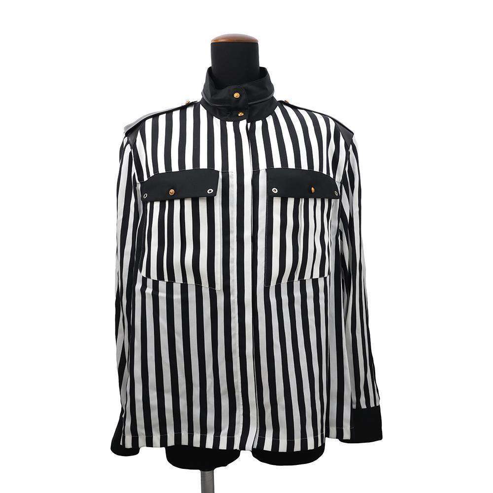 LOUIS VUITTON Lightning Stripe Ribbed Epaulate Shirt Size 38 White/Black Lyocell82% Cashmere16% Silk2%