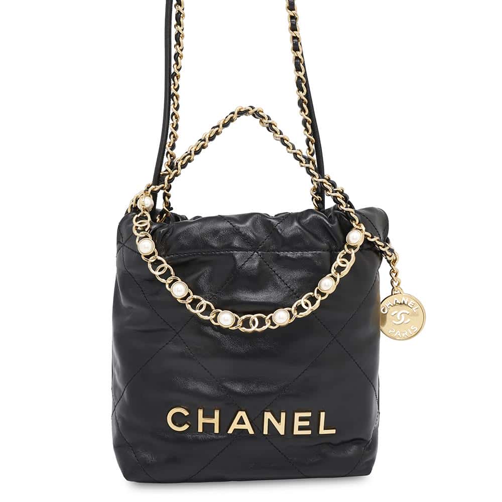CHANEL CHANEL22 Pearl/Logo Chain 2WAY Shoulder Bag BlackAS3980 Shiny Calf Leather Size Mini