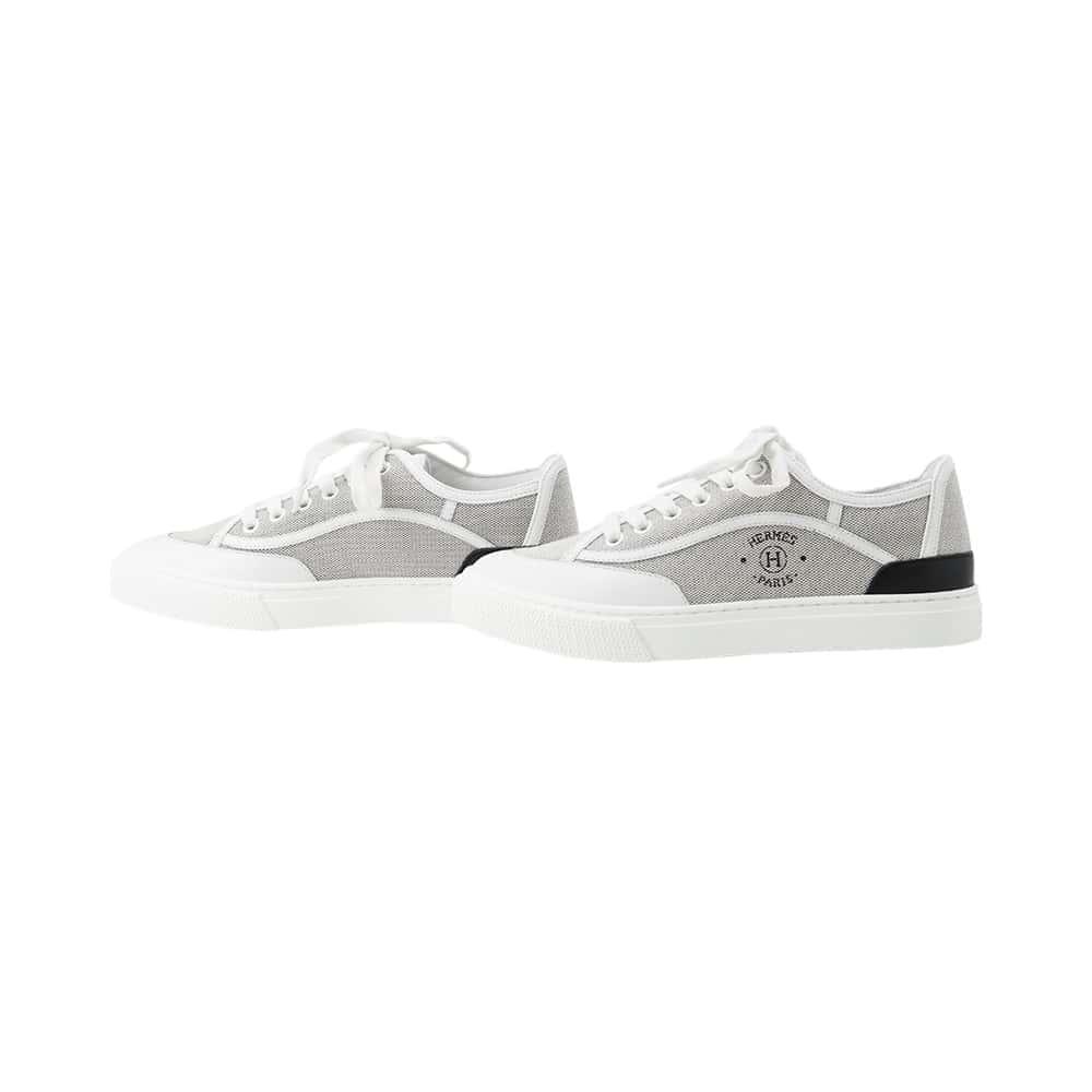 HERMES Sneakers ãGetã PluNoir / WhiteH231724Z Toile H Leather Size 36