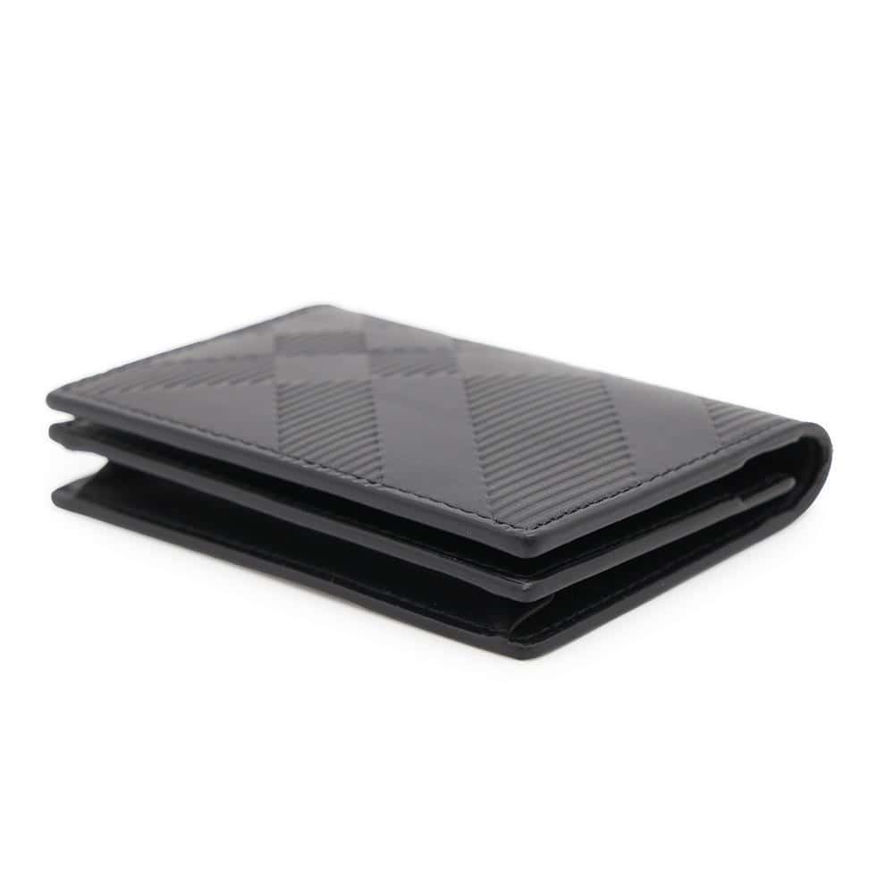 BURBERRY Embossed Check Bifold Card Case Black8103993 Leather