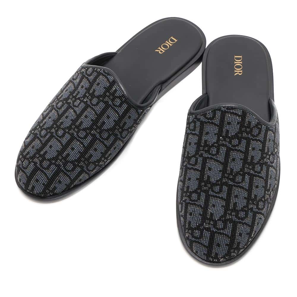 Dior Oblique slippers Navy/Black3SV097ZCC Beads Leather Size 41 1/2