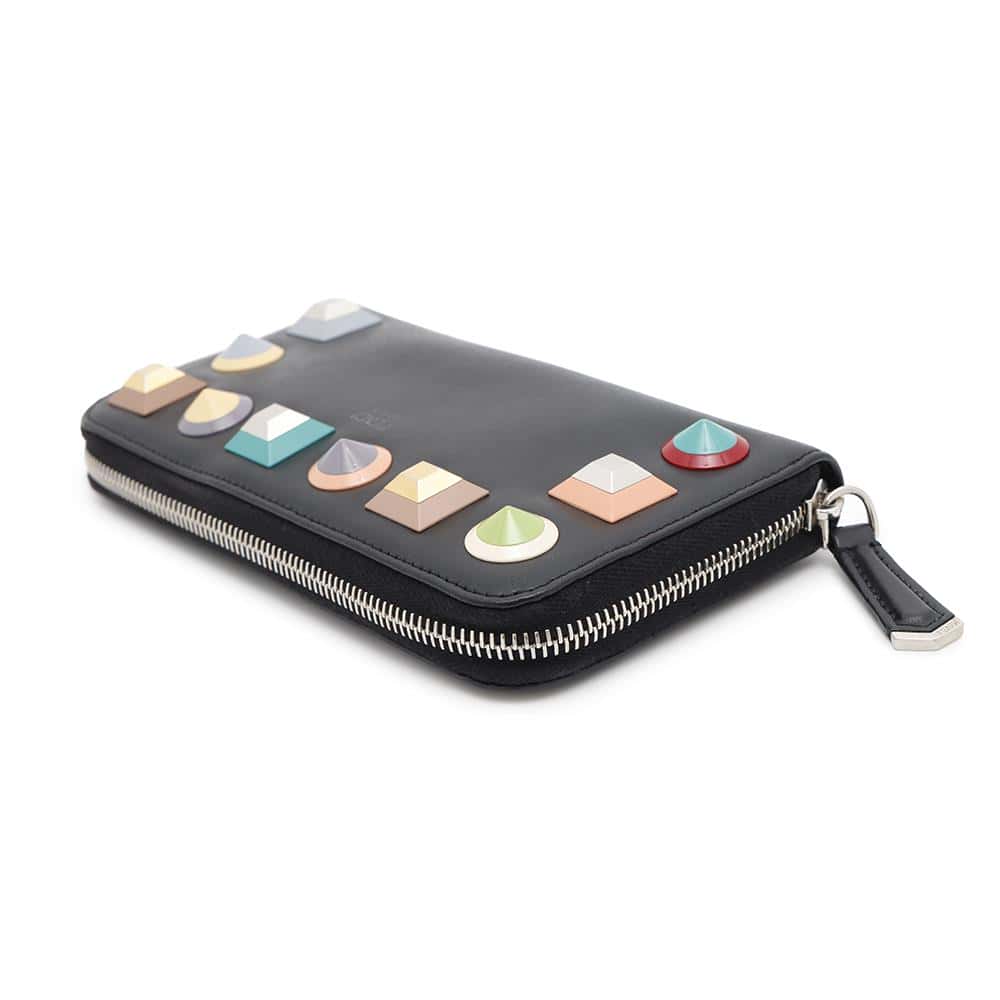 FENDI Studded Long Wallet Black8M0299 Leather