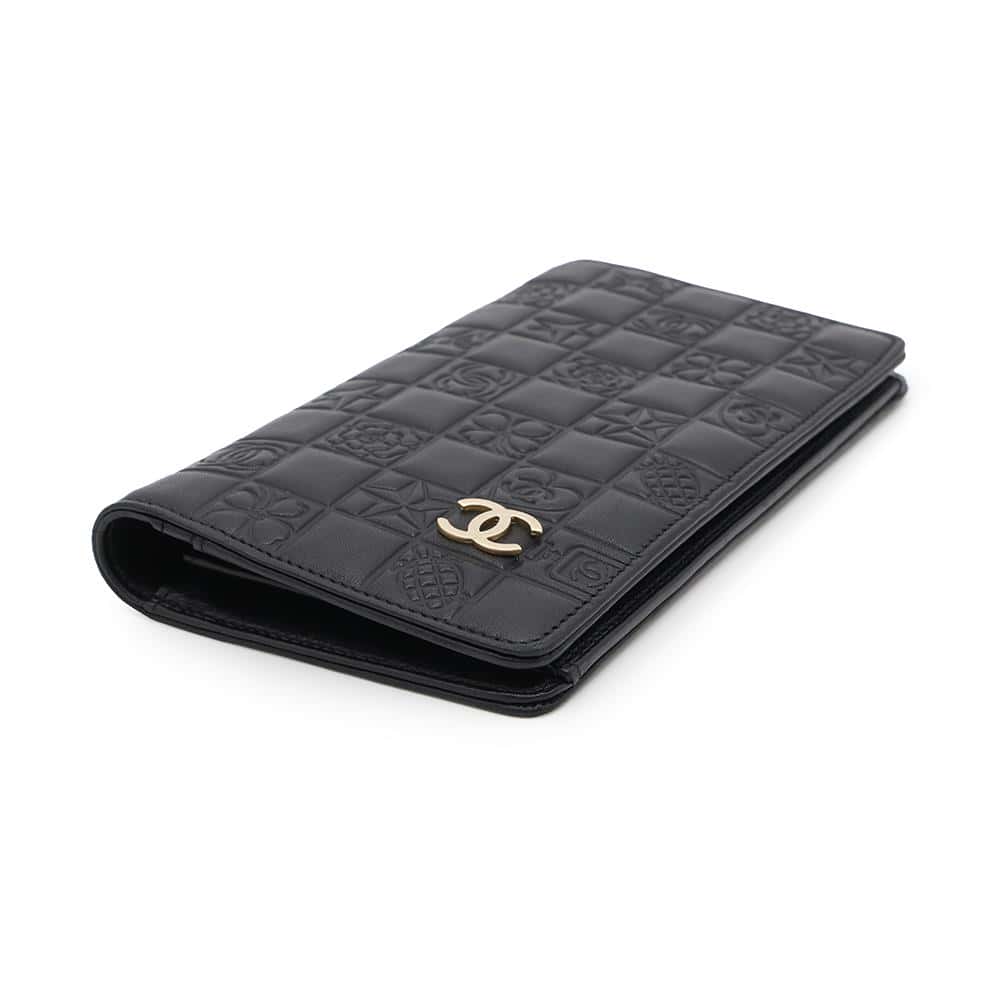 CHANEL Icon Line Bifold Wallet Black Lambskin