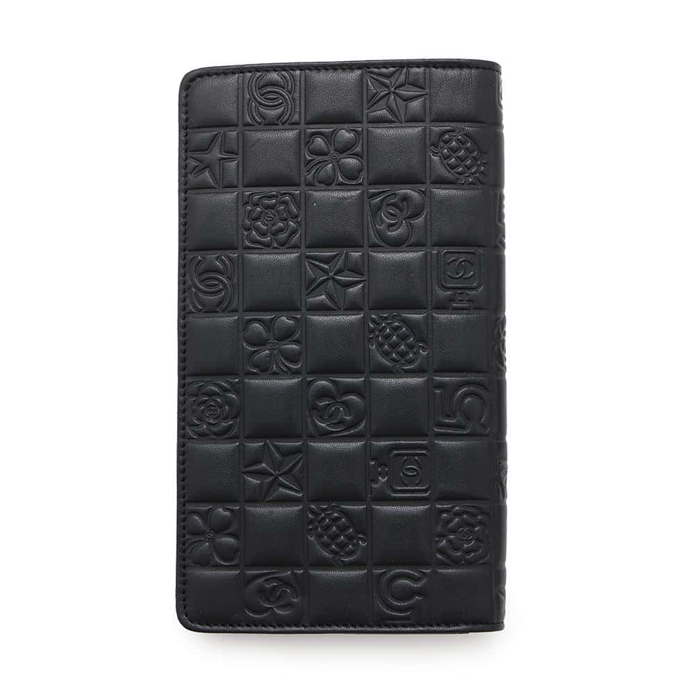 CHANEL Icon Line Bifold Wallet Black Lambskin