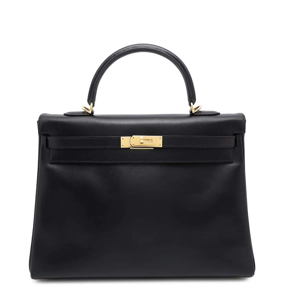HERMES Kelly Retourne Black Box Calf Leather Size 35