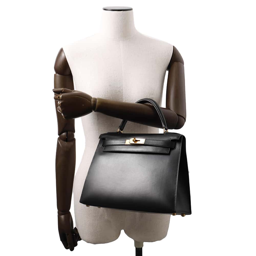 HERMES Kelly Sellier Black Box Calf Leather Size 28