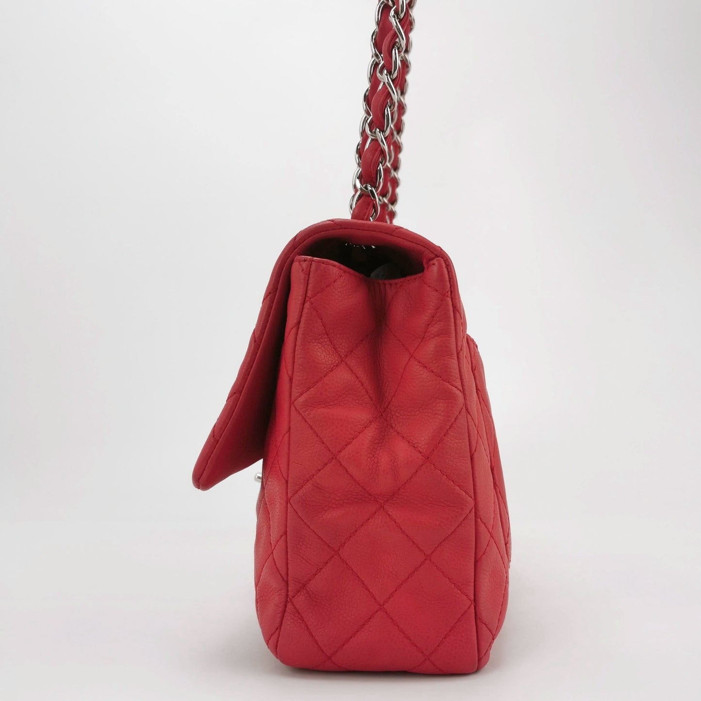 Chanel Classic Flap Jumbo Red Caviar Leather Single Flap Silver Hardware 2008-2009
