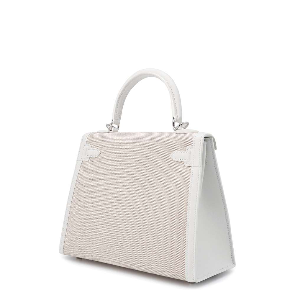 HERMES Kelly Sellier Ecru/New White Toile H Swift Leather Size 25