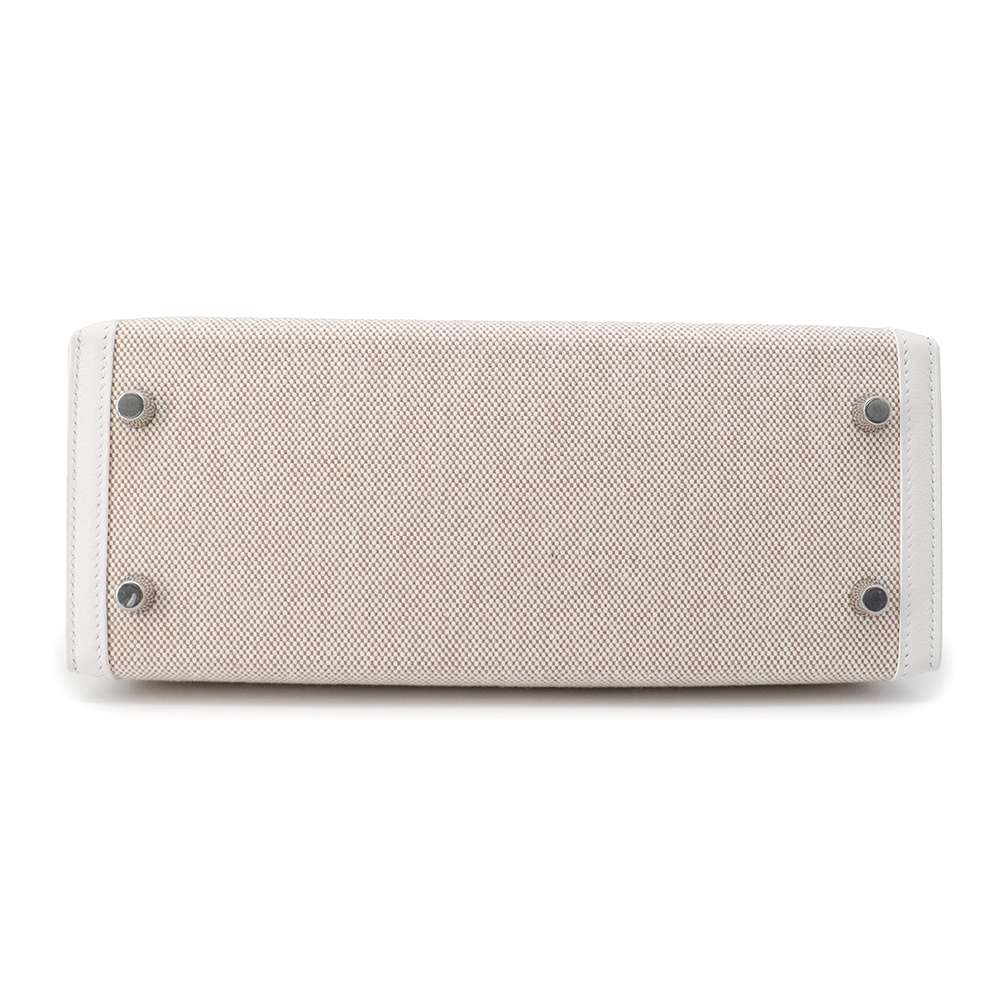 HERMES Kelly Sellier Ecru/New White Toile H Swift Leather Size 25