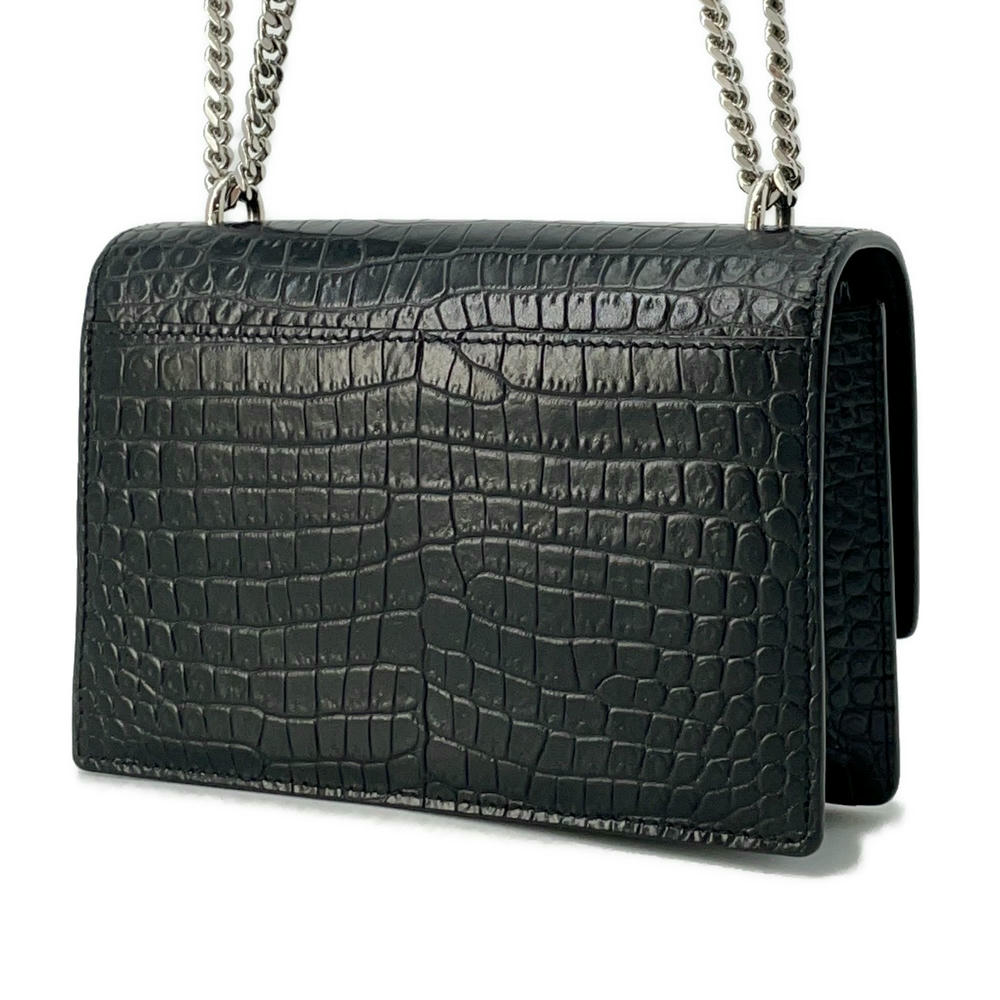 SAINT LAURENT PARIS Sunset Chain wallet Black452157 Croco embossed leather
