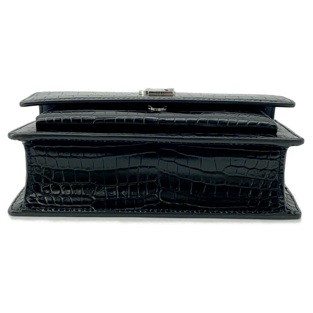 SAINT LAURENT PARIS Sunset Chain wallet Black452157 Croco embossed leather